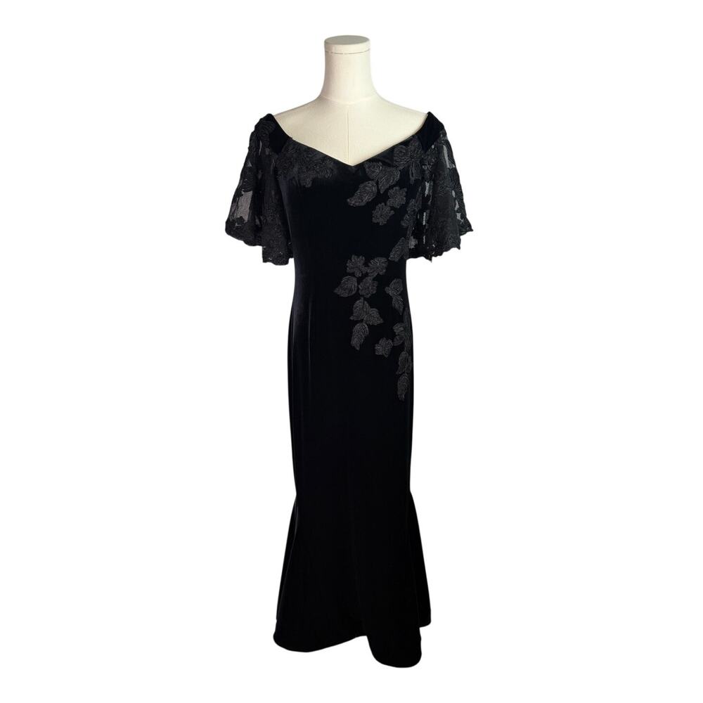 Rickie Freeman Teri Jon Black Sz 8 Velvet Lace Mermaid Gown 8 Black Tie Formal - Picture 5 of 10